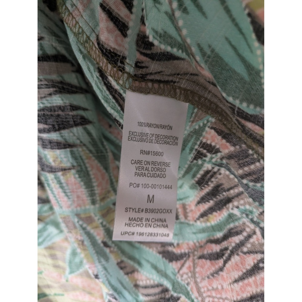 Democracy Top Women's Medium Green Tropical Palm Cold Shoulder Tie Front - Picture 8 of 10